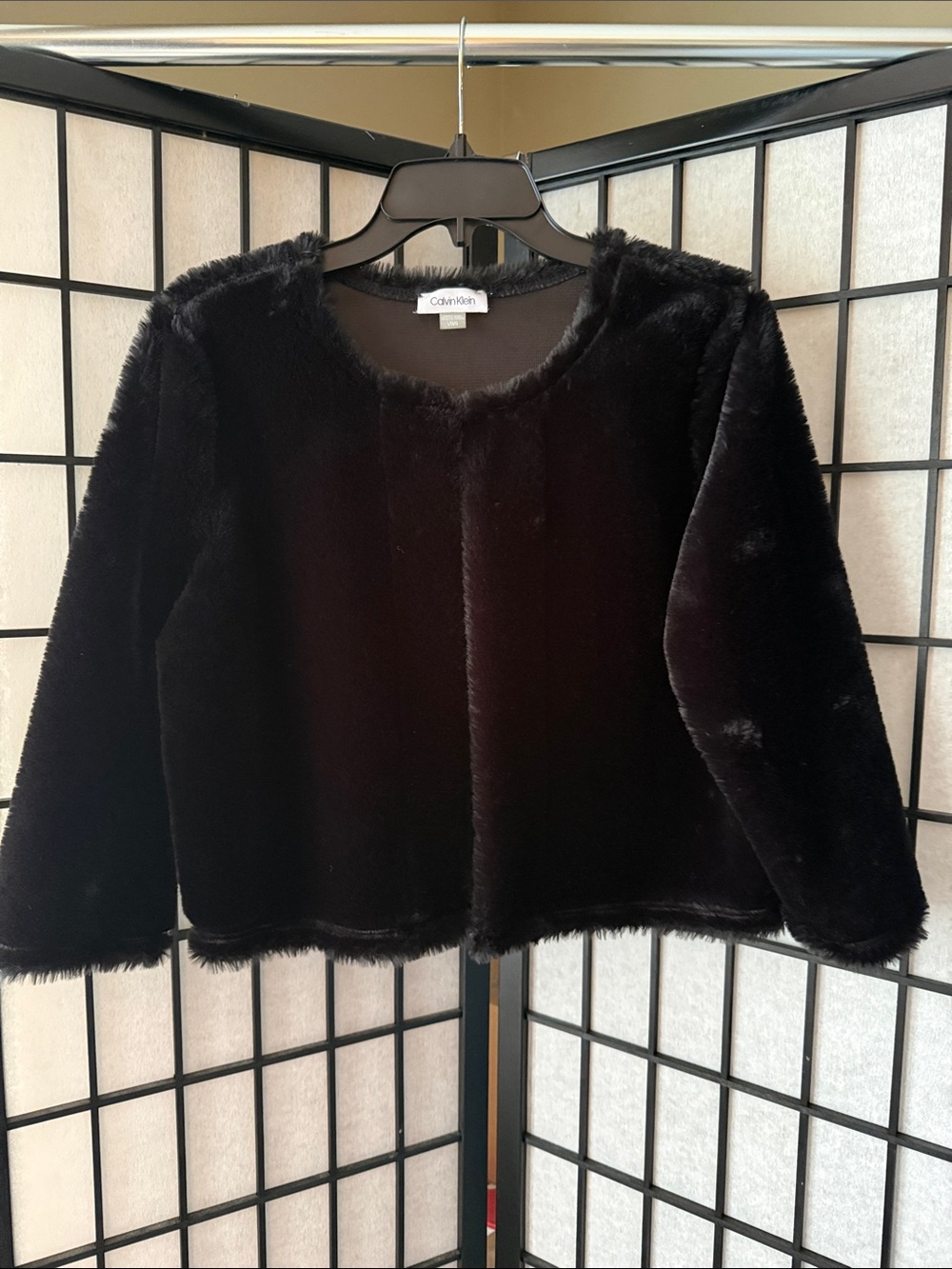 Calvin Klein Black Plush Faux-Fur Cropped Jacket